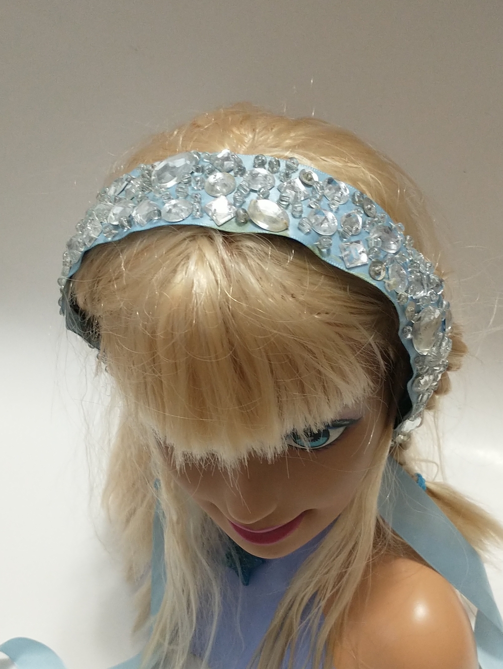 Embellished Light Blue Beaded Satin Headband